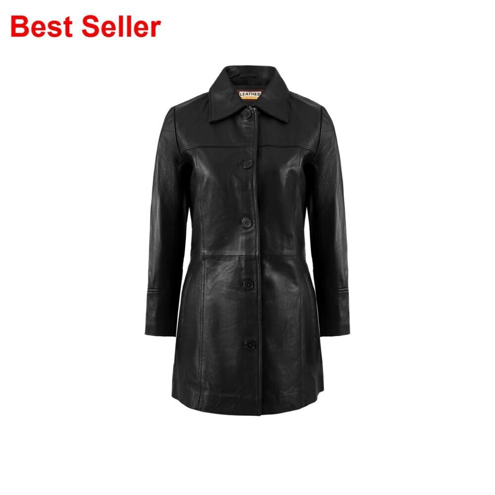 Lambskin Leather Car Coat 3/4 Length Overcoat Women's